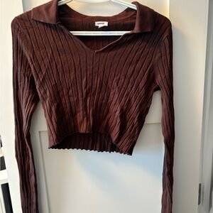 Garage Chocolate Ribbed V-Neck Crop Top